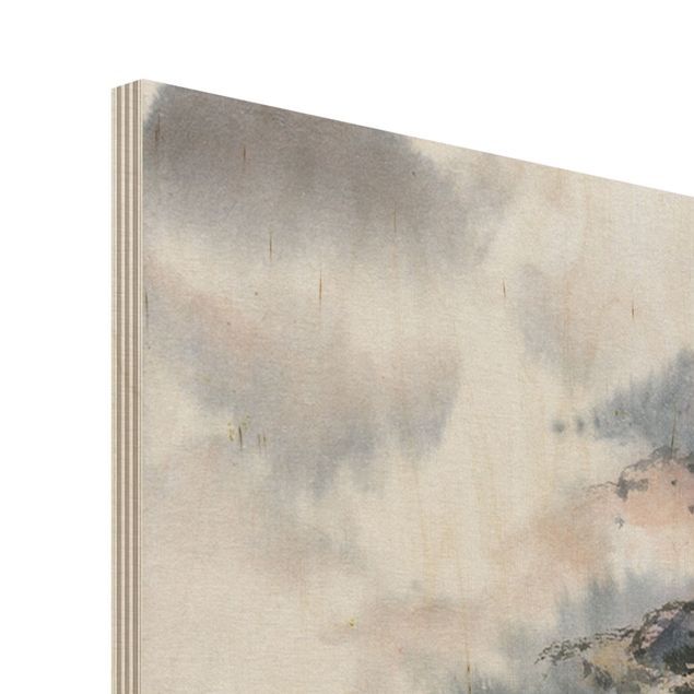 Tableaux muraux Dessin aquarelle japonais Cerisier et montagnes