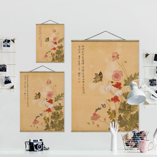 Tableau fleurs Yuanyu Ma - Coquelicot et papillon