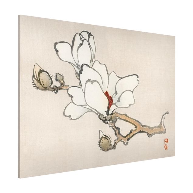 Déco murale cuisine Dessin vintage asiatique Magnolia blanc