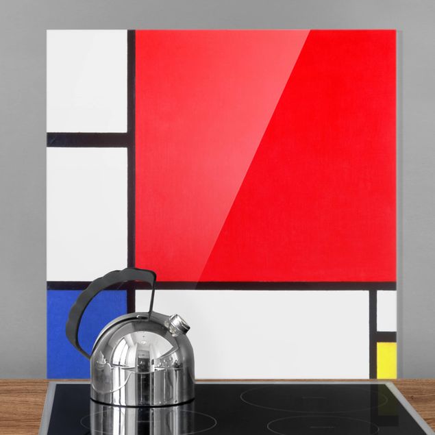 Déco mur cuisine Piet Mondrian - Composition avec rouge, bleu et jaune