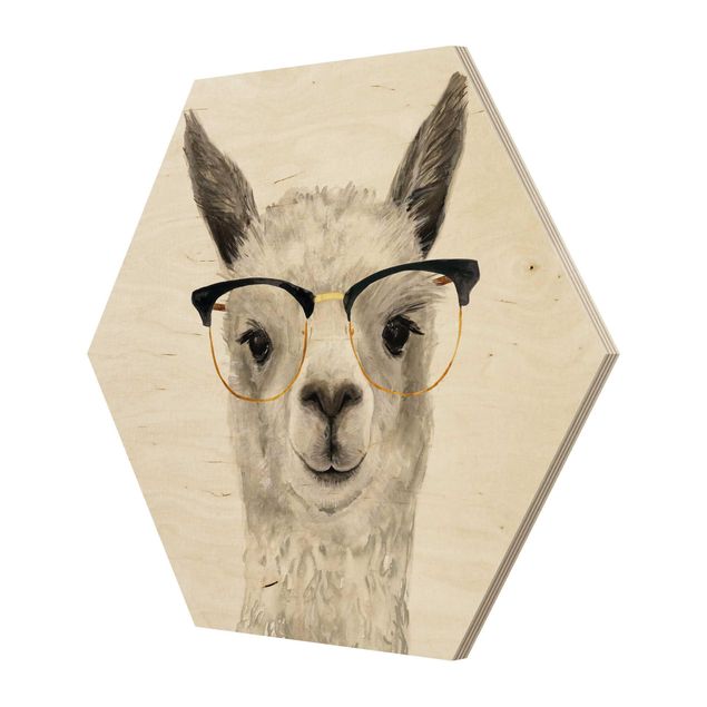 Hexagone en bois - Hip Lama With Glasses I