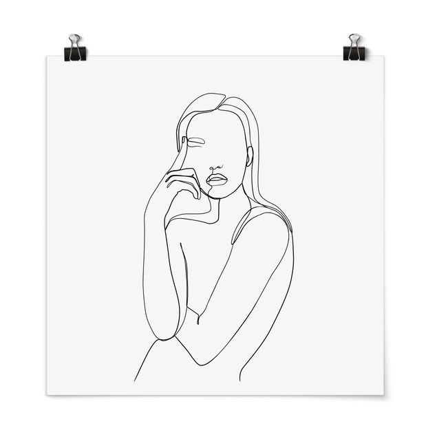 Tableau moderne Line Art Femme Pensive Noir et Blanc