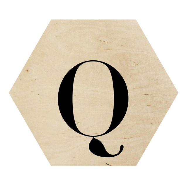 Hexagone en bois - Letter Serif White Q