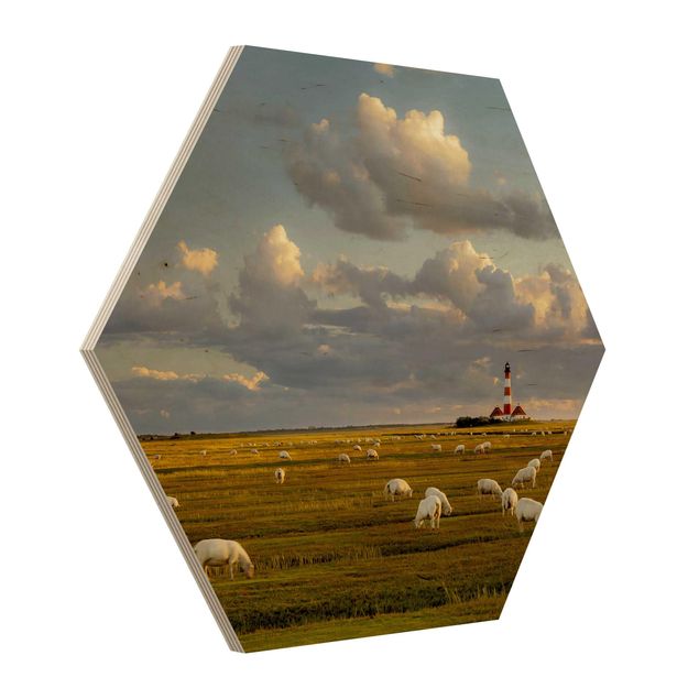 Tableaux de Rainer Mirau Phare de la mer du Nord avec un troupeau de moutons