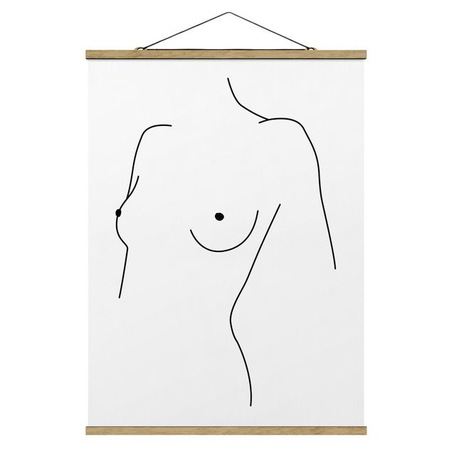 Tableau abstrait Line Art Femme Nue Buste Noir Et Blanc
