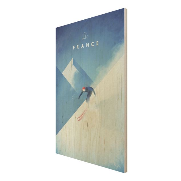 Tableau vintage bois Poster de voyage - Ski en France