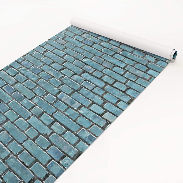 Papier adhésif pour meuble effet pierre Carreaux de brique turquoise