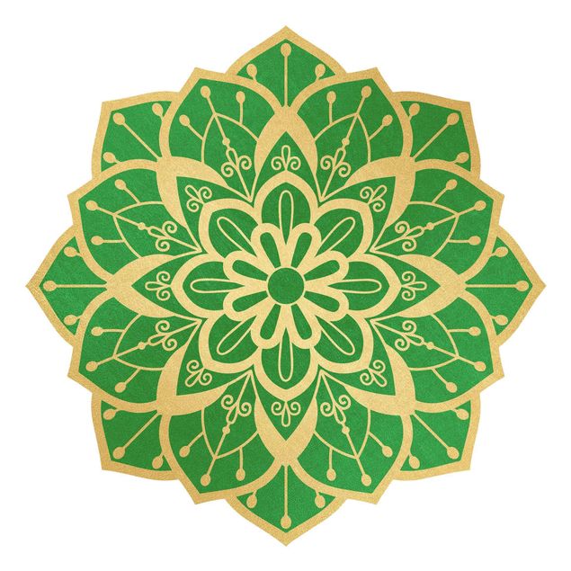 Stickers muraux salon zen Mandala à Motif floral or vert