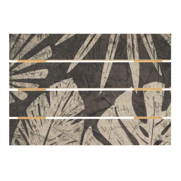 Tableaux en bois Feuilles de palmier sur fond gris foncé
