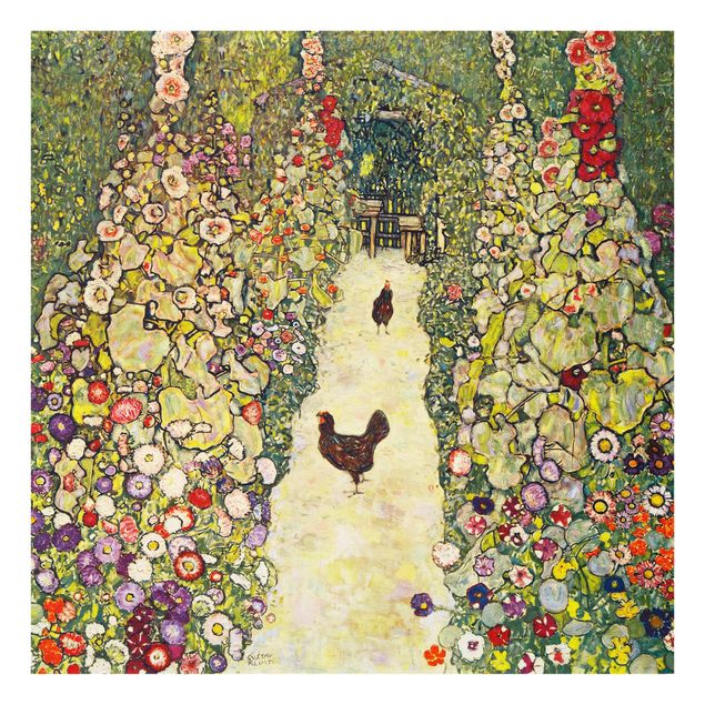 Fonds de hotte avec fleurs Gustav Klimt - Chemin de jardin avec poules