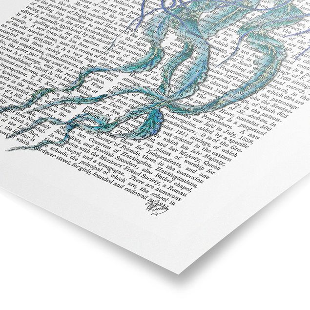 Tableau deco bleu Lecture pour animaux - Méduse