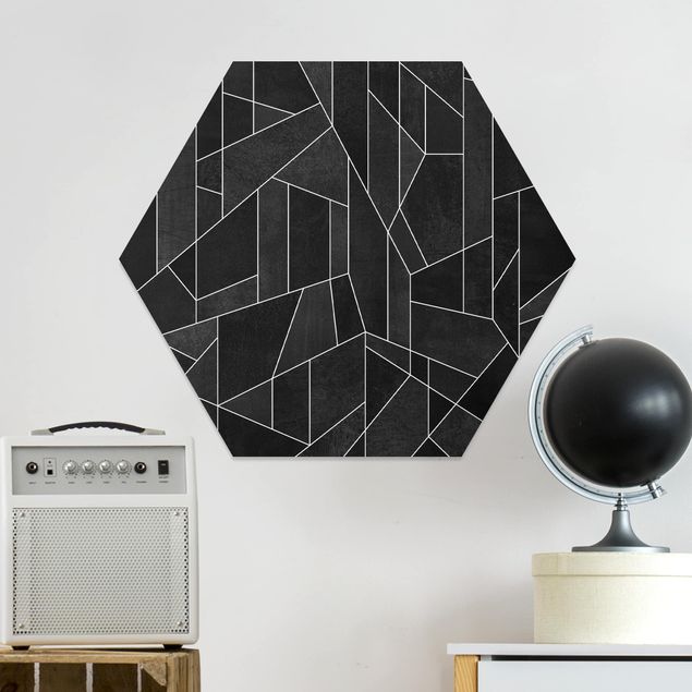 Déco murale cuisine Aquarelle géométrique noire et blanche