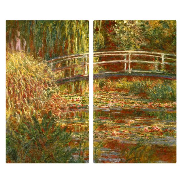 Couvre plaque de cuisson Claude Monet - Bassin aux nymphéas et pont japonais (Harmonie en rose)