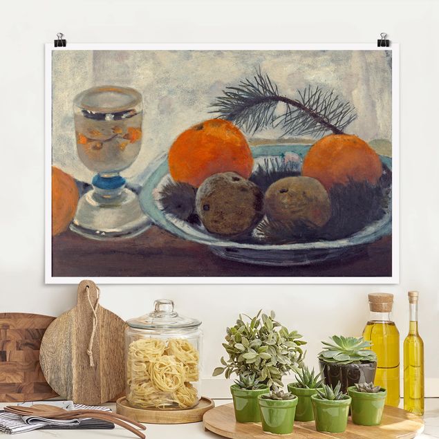 Déco mur cuisine Paula Modersohn-Becker - Nature morte avec une tasse en verre dépoli, des pommes et une branche de pin