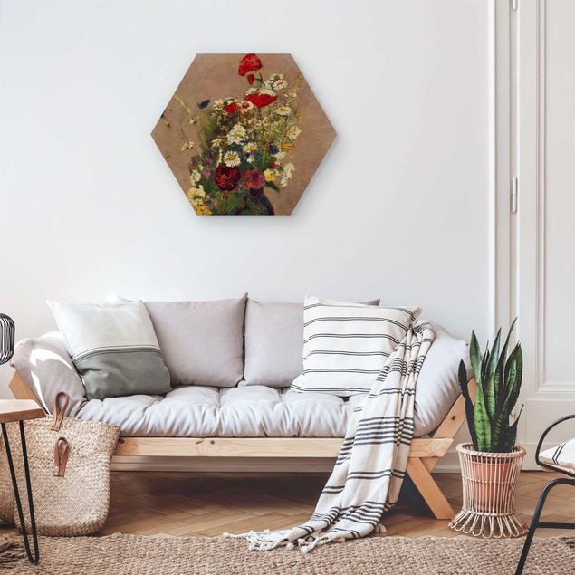 Tableaux en bois avec fleurs Odilon Redon - Vase à fleurs avec des coquelicots