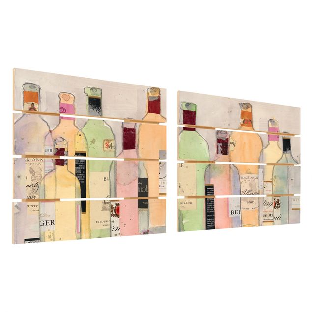 Impression sur bois - Wine Bottles In Water Color Set I
