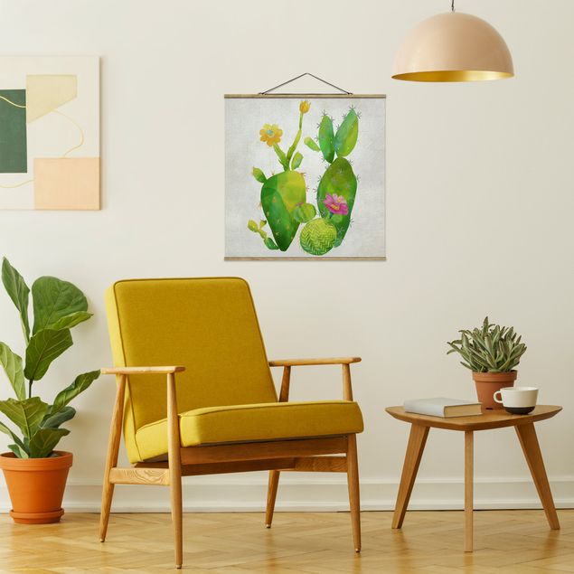Tableaux modernes Famille de cactus en rose et jaune