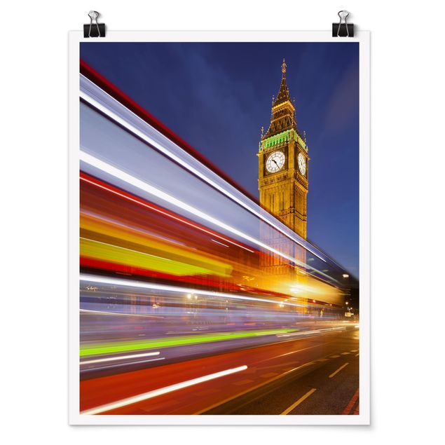 Poster villes Circulation à Londres devant le Big Ben la nuit
