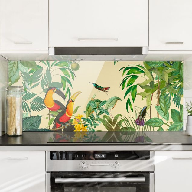 Déco mur cuisine Collage Vintage - Oiseaux dans la jungle