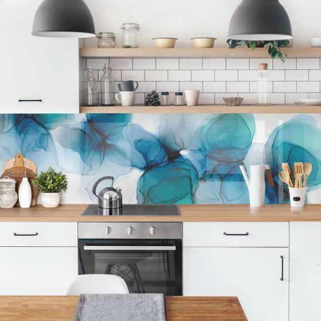 Revêtement mural cuisine Fleurs sauvages en bleu et or