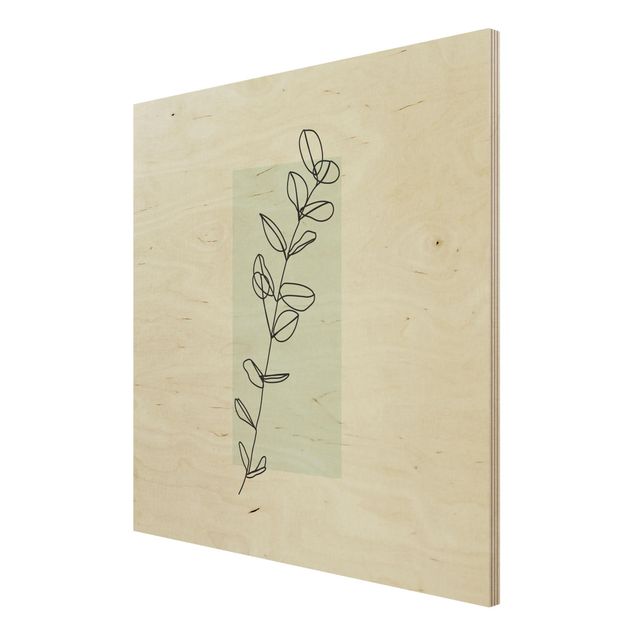 Tableaux en bois avec fleurs Line Art géométrique carré