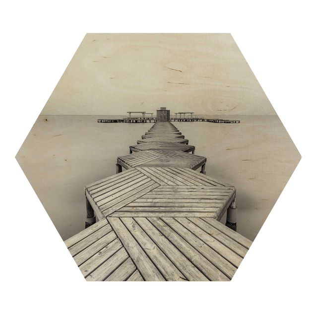 Hexagone en bois - Wooden Pier In Black And White