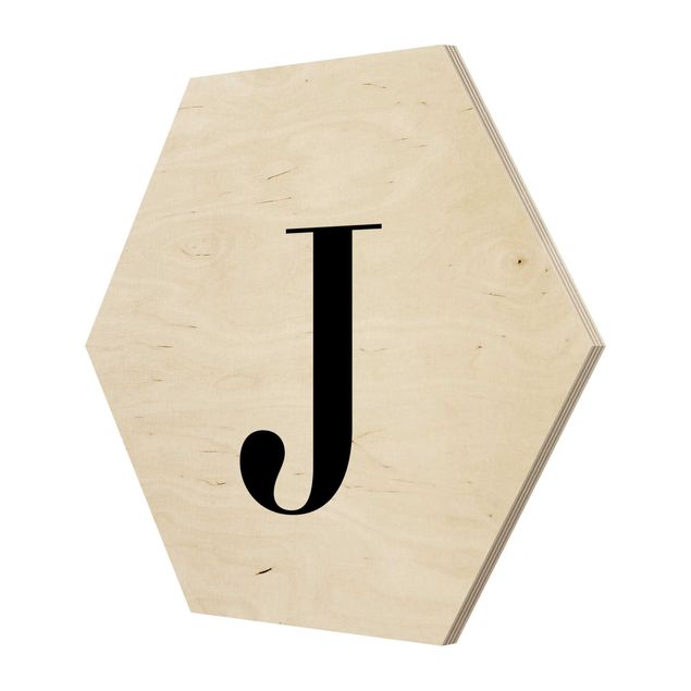Hexagone en bois - Letter Serif White J