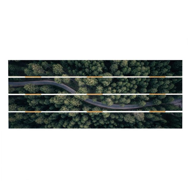 Tableaux en bois Vue aérienne - Route forestière vue d'en haut