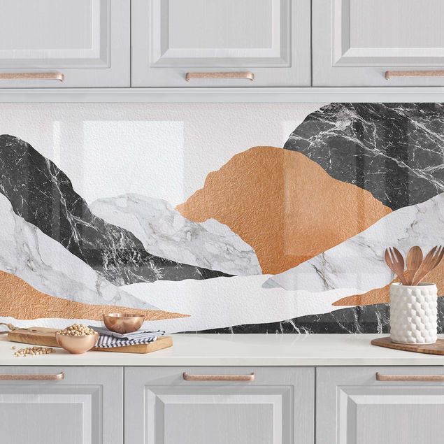 Déco murale cuisine Paysage en marbre et cuivre II