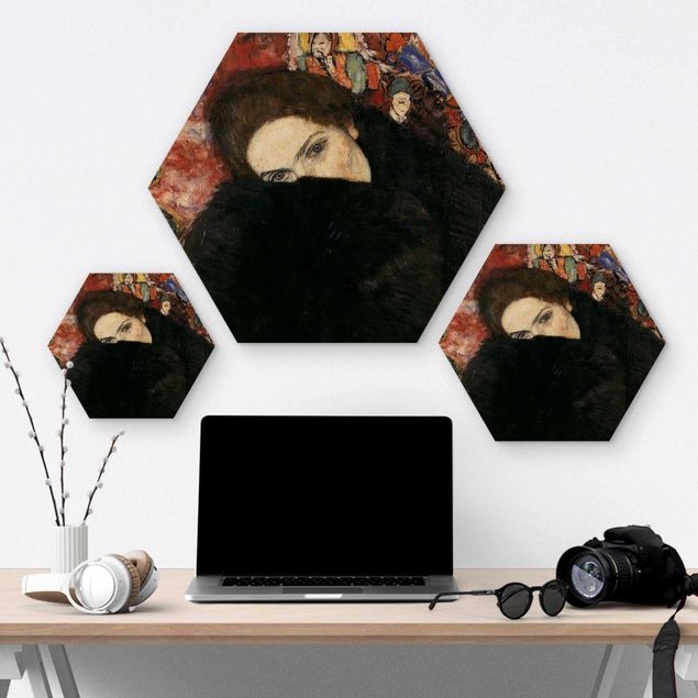 Hexagone en bois - Gustav Klimt - Lady With A Muff