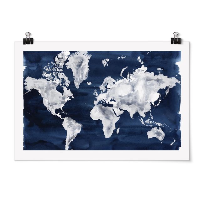 Poster carte du monde Carte du monde de l'eau foncé