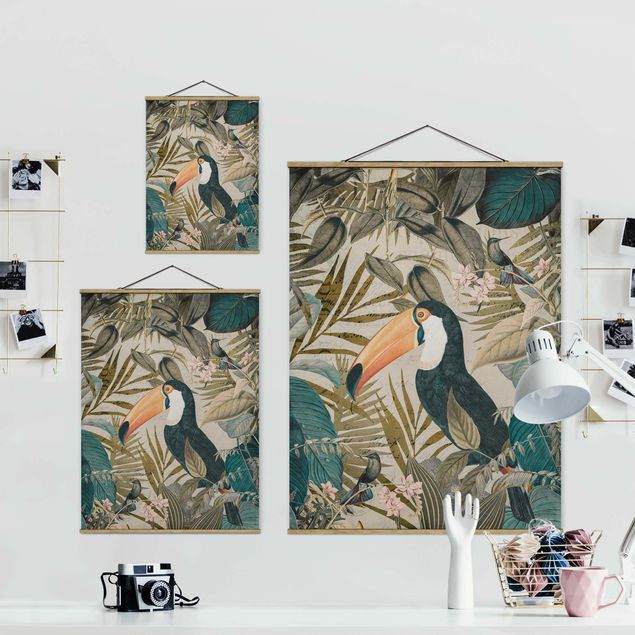 Tableaux turquoise Collage vintage - Toucan dans la jungle