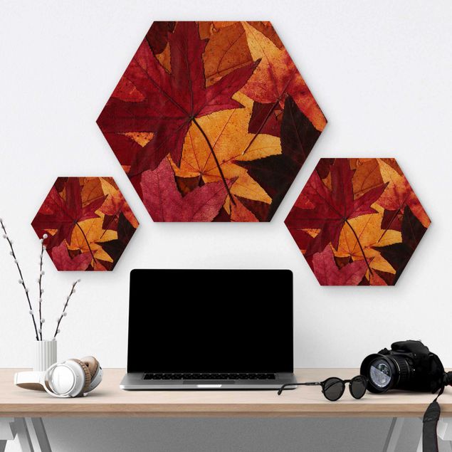 Hexagone en bois - Coloured Leaves