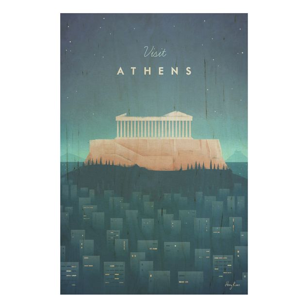 Tableau vintage bois Poster de voyage - Athènes