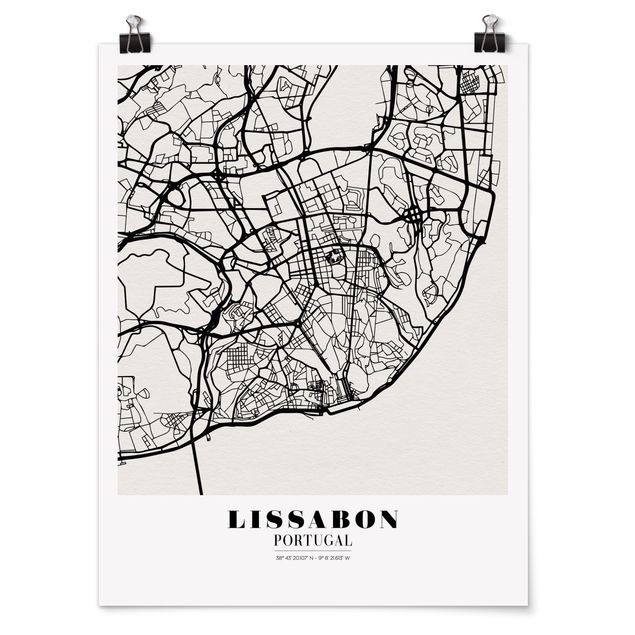Tableaux mappemonde Carte de la ville de Lisbonne - Classique