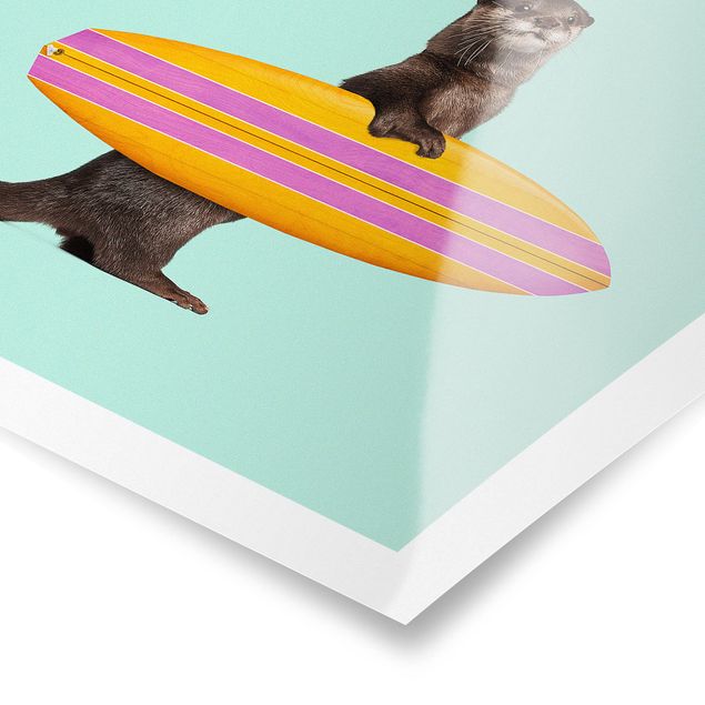 Tableau bord de mer Loutre avec planche de surf
