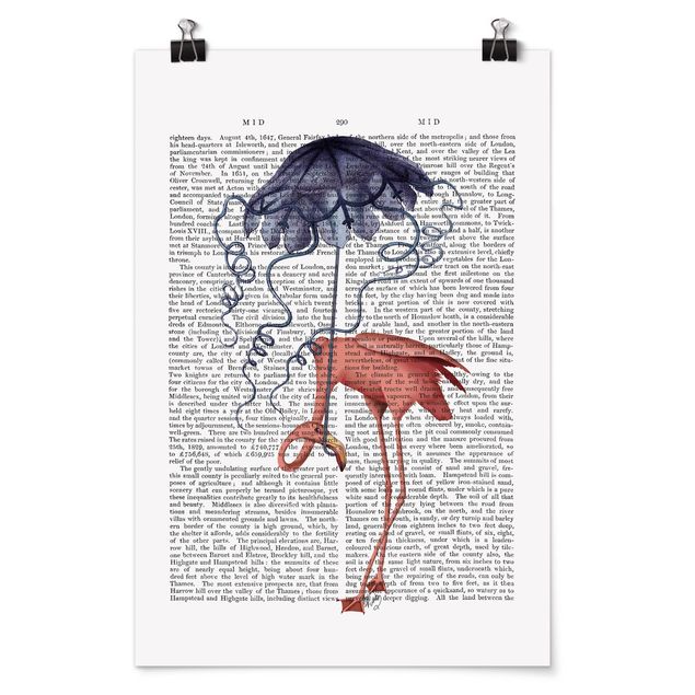 Poster animaux Lecture d'animaux - Flamant avec parapluie