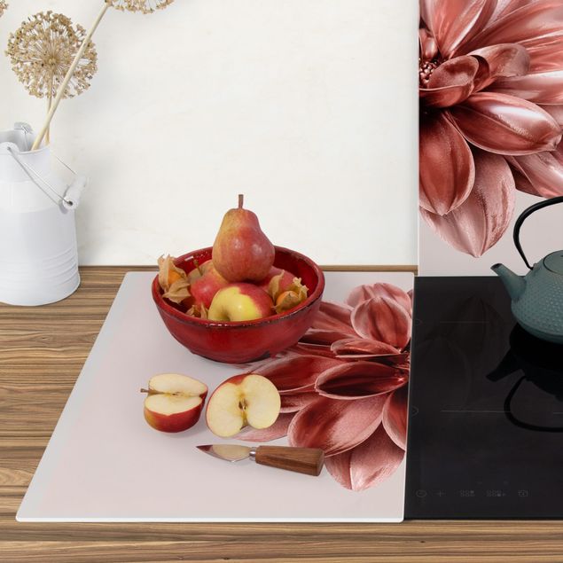 Cache plaques de cuisson en verre - Dahlia Flower Pink Gold Metallic