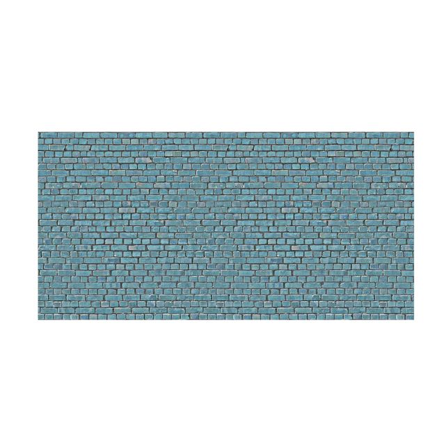 tapis trompe l oeil Papier peint Brick Tile bleu turquoise