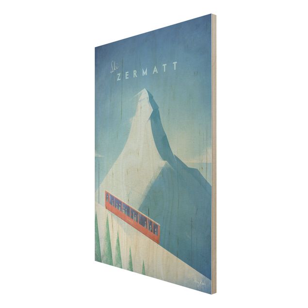 Tableau vintage bois Poster de voyage - Zermatt