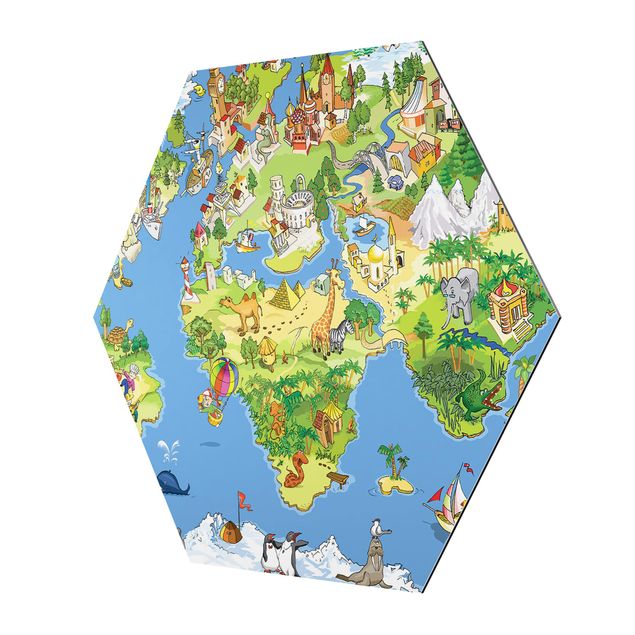 Tableau hexagonal Grande et drôle carte du monde