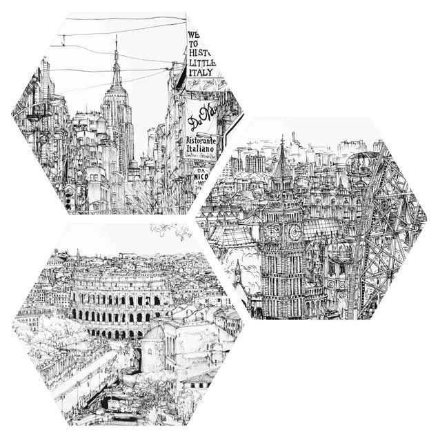 Tableau moderne City Studies - New York - Londres - Rome