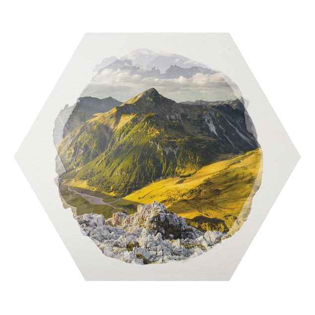 Tableau deco nature Aquarelles - Montagnes et vallée des Alpes de Lechtal au Tyrol