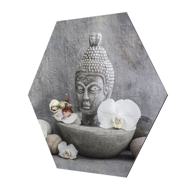 Tableau gris Bouddha Zen, Orchidée et Pierre