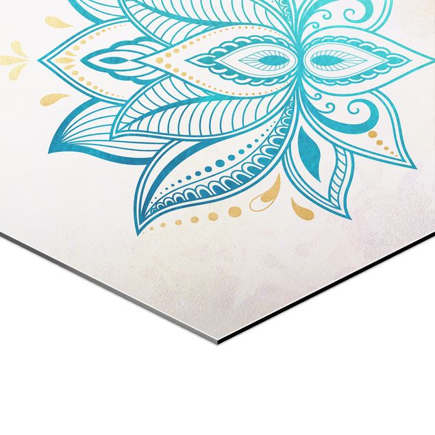 Tableau décoration Lot Mandala Lotus Or Bleu