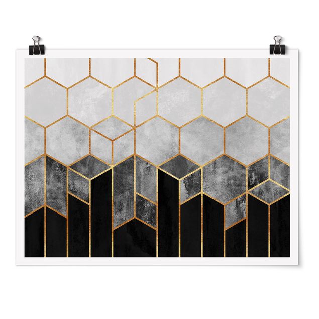 Tableaux dessins Hexagones d'or noir et blanc