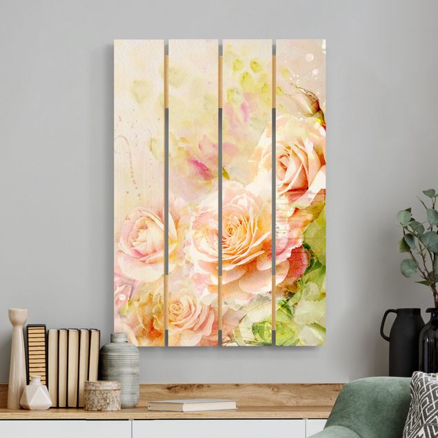 Déco mur cuisine Composition de roses à l'aquarelle