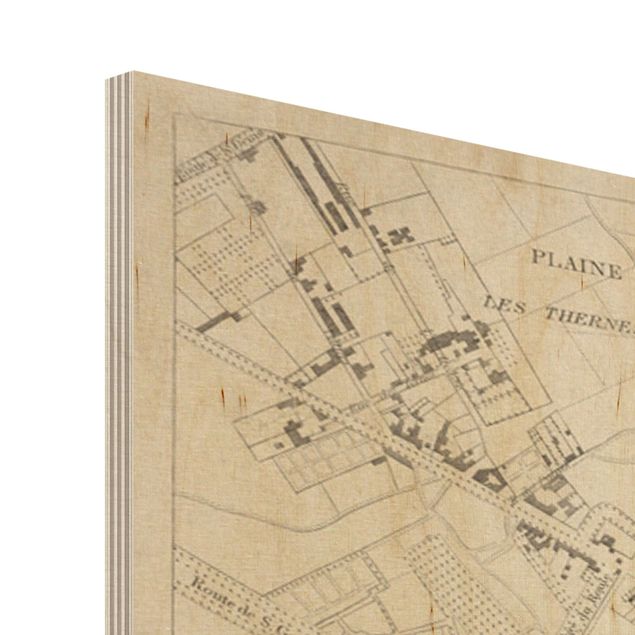 Impression sur bois - Vintage Map Paris