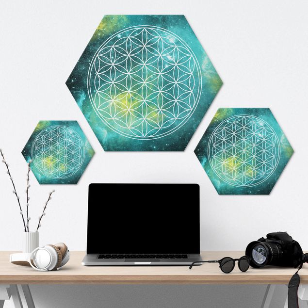 Hexagone en alu Dibond - Flower Of Life In Starlight