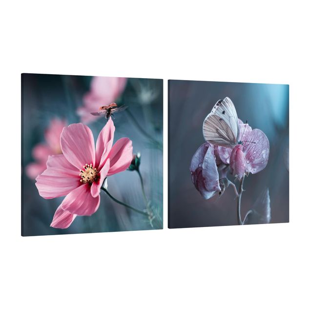 Tableau moderne Papillon et coccinelle sur des fleurs